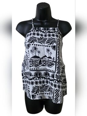 Rachel Zoe Black and White Tropical Print Tank Top